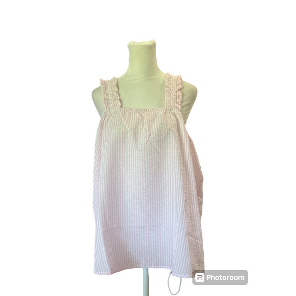 Kiki Womens Pink White Seersucker Ruffle Strap Stripe Tank Top 2181C Large NWT